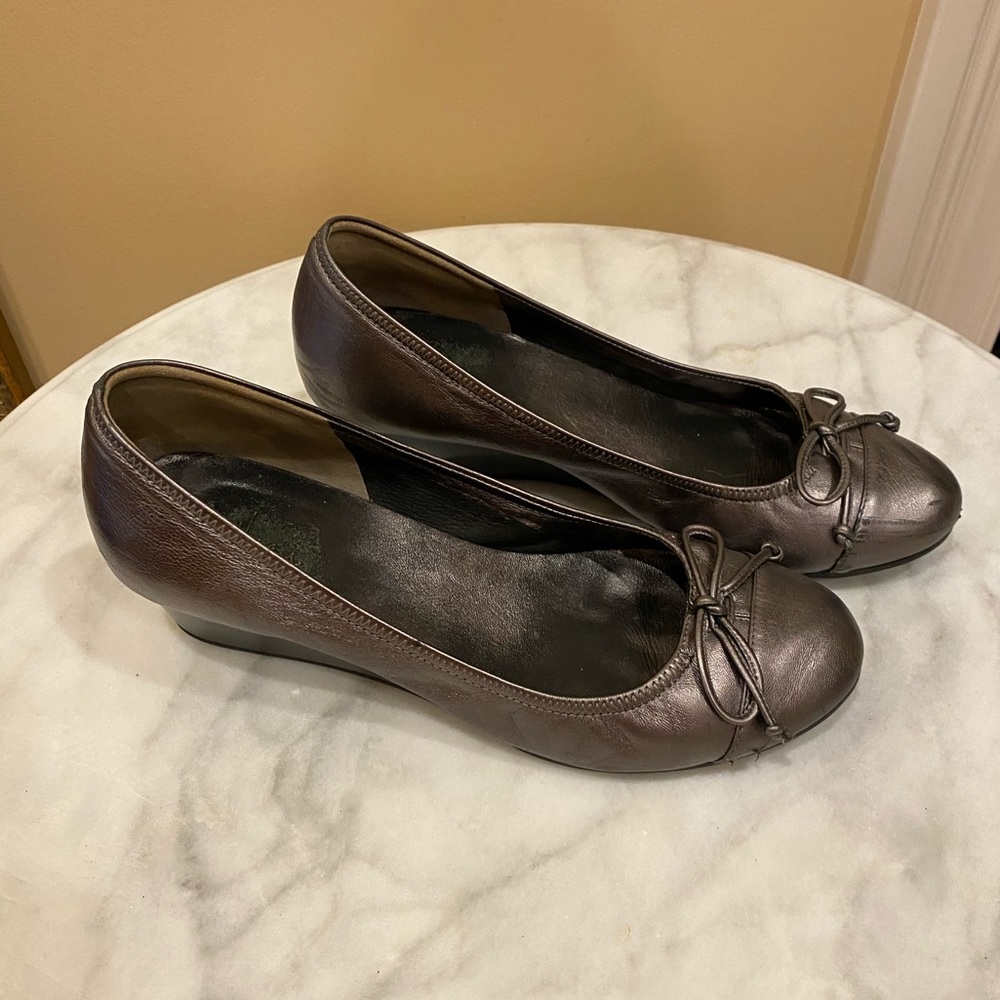 Cole Haan ballet wedge heels. Silver/grey